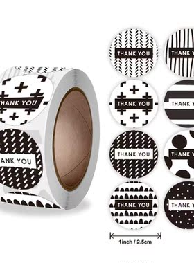 50-500pcs Black & White Thank You Stickers 8 Different D