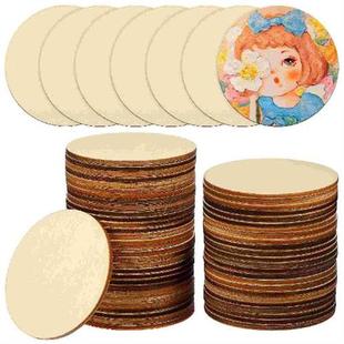 50 Pcs Kids Crafts Round Wood Pieces Slice Cutouts Blank
