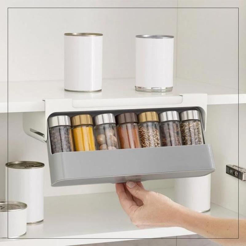 Under-Shelf Spice Organizer Seasoning Bottle Storage Rack Ca