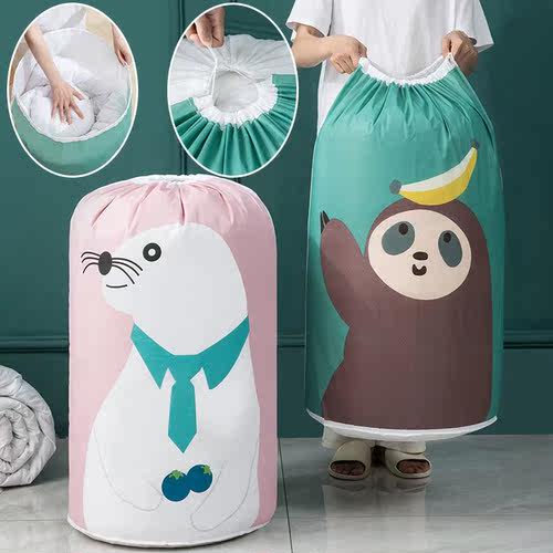 Household Cylindrical Quilted Bag  Clothes Storage Cartoon