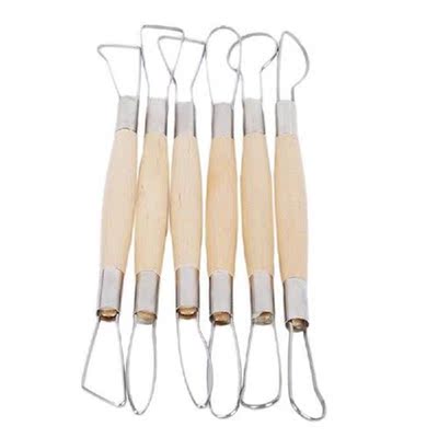 6Pcs/Set Pottery Ceramics DIY Tool Set Wooden Handle Wax