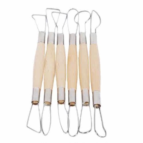 6Pcs/Set Pottery Ceramics DIY Tool Set Wooden Handle Wax