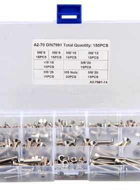 150PCS Hex Socket M5 Flat Countersunk Head Screw Set DIN7991