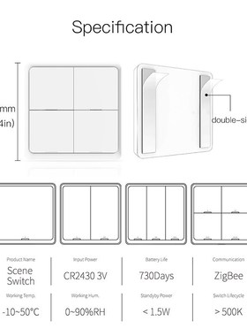 ZigBee Wireless 4 Gang 12 Scene Tuya Switch Push Button Cont