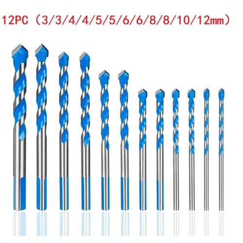 12Pcs Tile Drill Bits Set 3/4/5/6/8/10/12mm Carbide Tip Glas