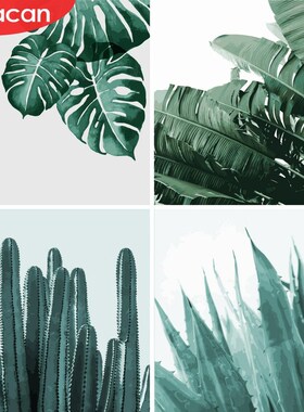 HUACAN Oil Painting By Numbers Leaf Plant Kits Drawing Canva