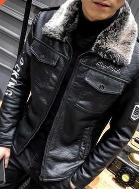 2021 Men Jacket Winter Faux Fur Coat Casual Motor PU Leather