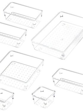 Set of 7 Desk Drawer Organiser Trays with 4-Size Clear Plast