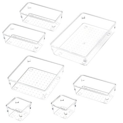Set of 7 Desk Drawer Organiser Trays with 4-Size Clear Plast