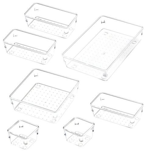 Set of 7 Desk Drawer Organiser Trays with 4-Size Clear Plast