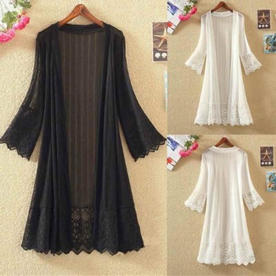 Lace Medium Long Cardigan 2020 Summer Women Outerwear Sun Pr