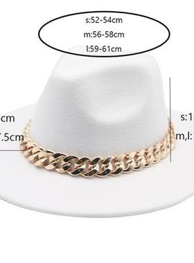 Fedora Hats Women Men Wide Brim Thick Gold Chain Band Felted