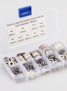 684pcs Flat Washer M2 M3 M4 M5 M6 M8 M10 M12  Stainless Stee