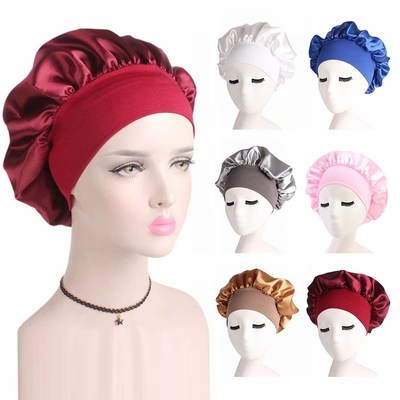 Adjustable Solid Satin Bonnet Hair Styling Cap Long Hair Ca