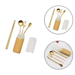 4 Colors 1 Set Simple Carrying Box Eating Utensils Fork Set