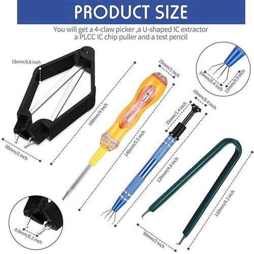 4 Pcs IC Chip Remover Tool IC PLCC Chip Extraction Tool Extr