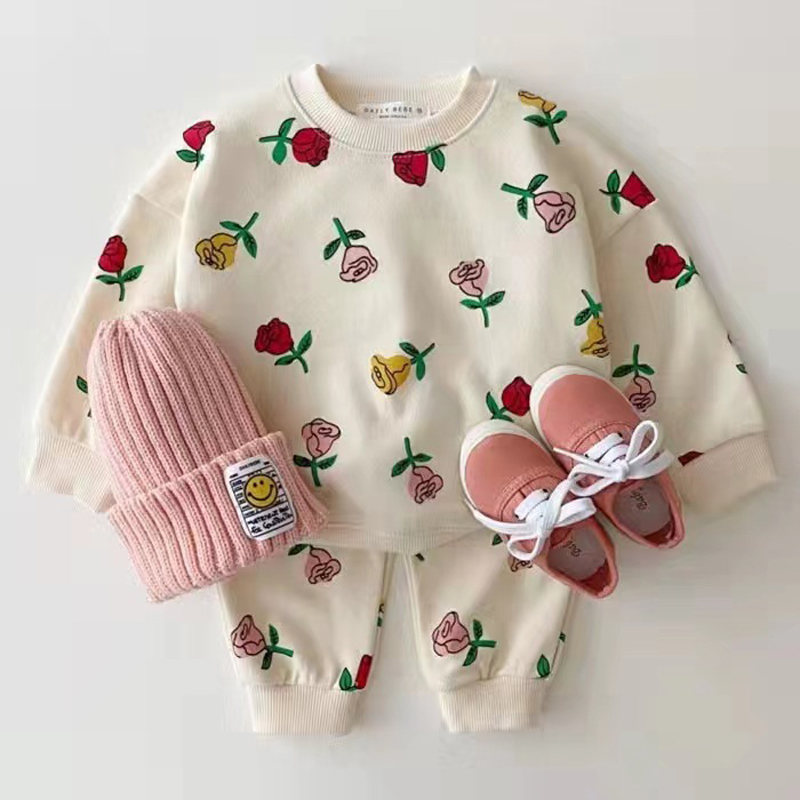 LZH 2022 Autumn Toddler Girls Clothes Set Print Tops Trouser