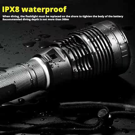 Super bright XHP70 Diving Flashlight IPX8 highest waterproof