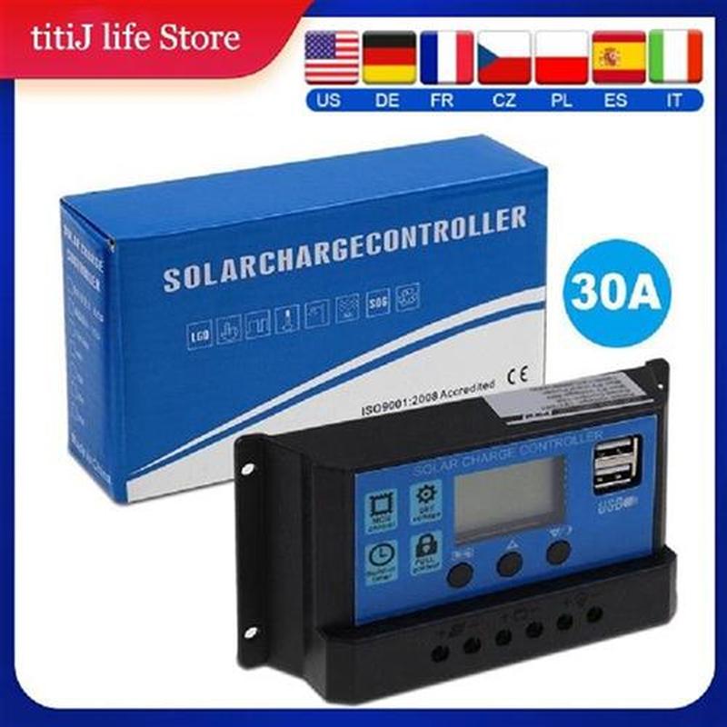 30A Auto Solar Charge Controller PWM Controllers 12/24V LCD