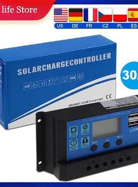 30A Auto Solar Charge Controller PWM Controllers 12/24V LCD