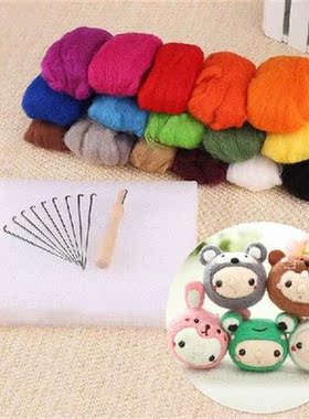 New DIY 16 Colors Wool   9 Needles Felting Handle Mat Set