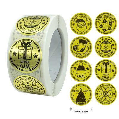 50-500pcs Merry Christmas stickers 1 inch Gold foil business