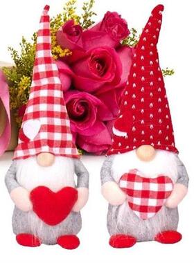 Valentine Gnomes Plush Doll 2pcs Plaid Faceless Gnomes