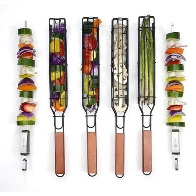 Portable Kabob BBQ Grilling Basket Stainless Steel Nonstick
