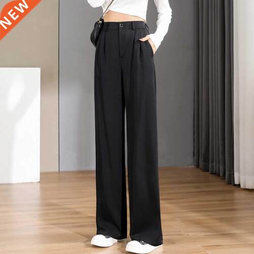 Women Chic Office Wear raight Pants Vintage High Ladies T