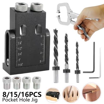 39Pcs Pocket Hole Jig Kit 15-Degree Angle Drill Guide Woodwo