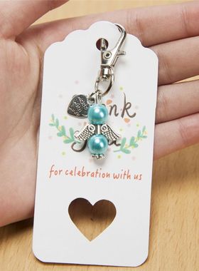 48 Set Angel Favor Keychains Keyring Thank You Kraft Tags