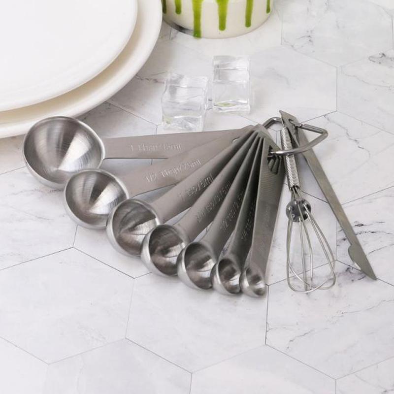 9PCS/Set Measuring Spoons Scoop Measuring Cup Whisk Stainles
