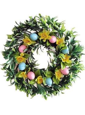 Easter Wreath for front Door Decorated with Artificial Eggs