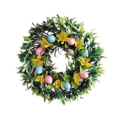 Easter Wreath for front Door Decorated with Artificial Eggs