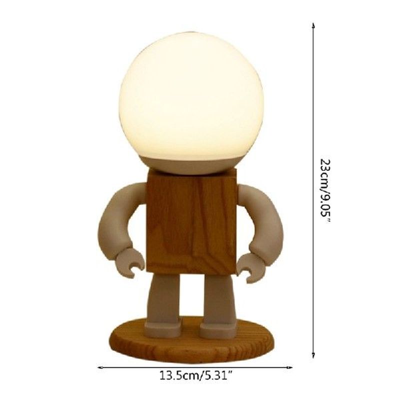 Wooden Robot Desktop Table Lamp Creative Simple Home
