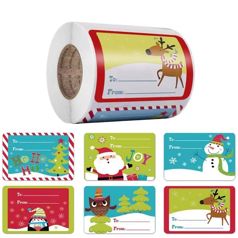 250pcs/roll 6 Designs Adhesive Christmas Gift Name Tags XMAS