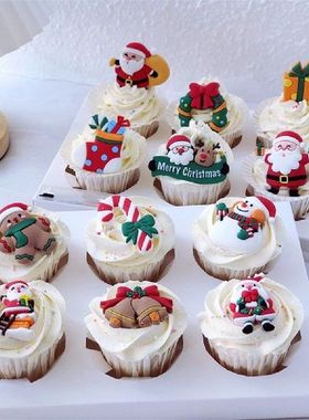 Chriatmas Santa Claus Stocking Cake Toppers Soft Cake Flags