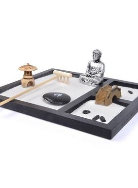 Japanese Zen Garden for Desk 8x7 Inches Large Wood Tray