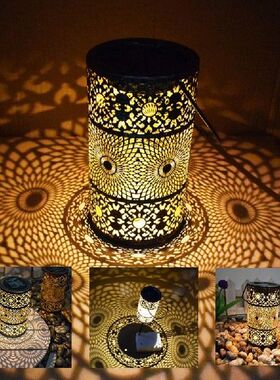 LED Solar Projection Light Wrought Iron Hollow Hanging