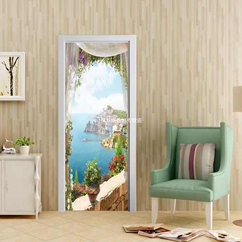 Door Decor Stickers 3D Wall Mural Removable Self-adhesive l