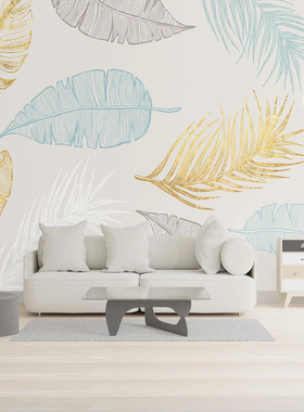 Custom Photo Mural Wallpaper Hand Painted Golden Leaves