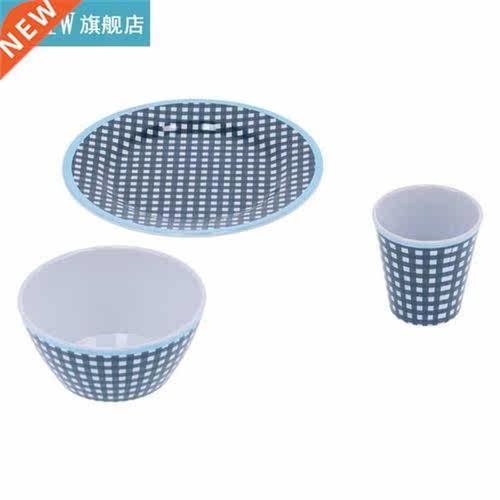 Fruit Plate Bowl Bowl /Set Tableware Set Dark Blue Grid Mela