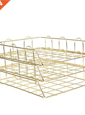 Gold Metal Document Tray Office Organizer Layered Paper Stor