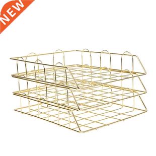Gold Metal Document Tray Office Organizer Layered Paper Stor