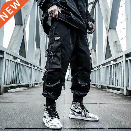 HOUZHOU Black Cargo Pants Men Joggers Hip Hop Techwear Pants