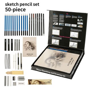 50Pcs Sketch Pencils Set Professional Art Supplies Wood Draw
