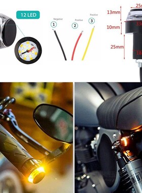 2pcs DC 12V Motorcycle LED Handlebar End Turn Signal Light W