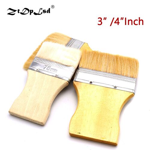 Wide Rectangular Khaki Bamboo Handle White Faux Wool Paintin