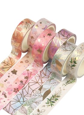 6Pcs/set Gold Foil Washi Tape Flower Plant Masking Tape Dec