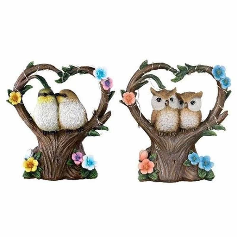 Owls Garden Statue Light Solar Powered Resin Animal图片